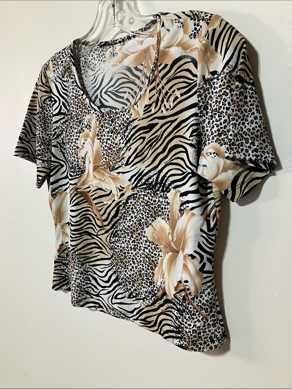Whimsygoth Y2K Mixed Animal Print Floral Short Sleeve Blouse Top Size Small